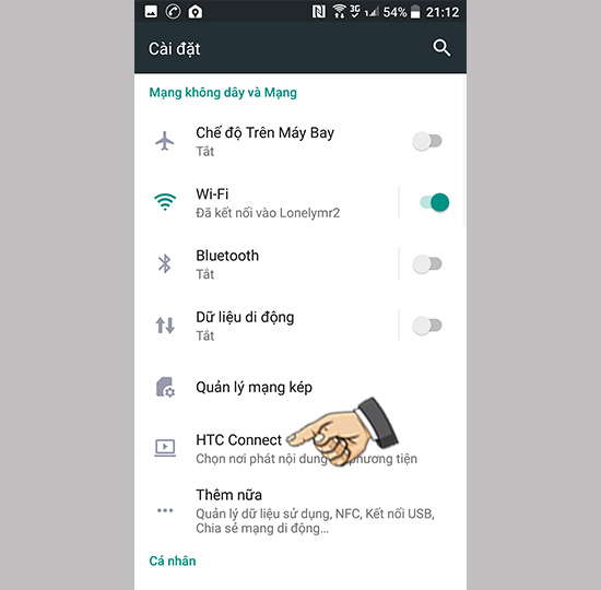 Chọn HTC Connect